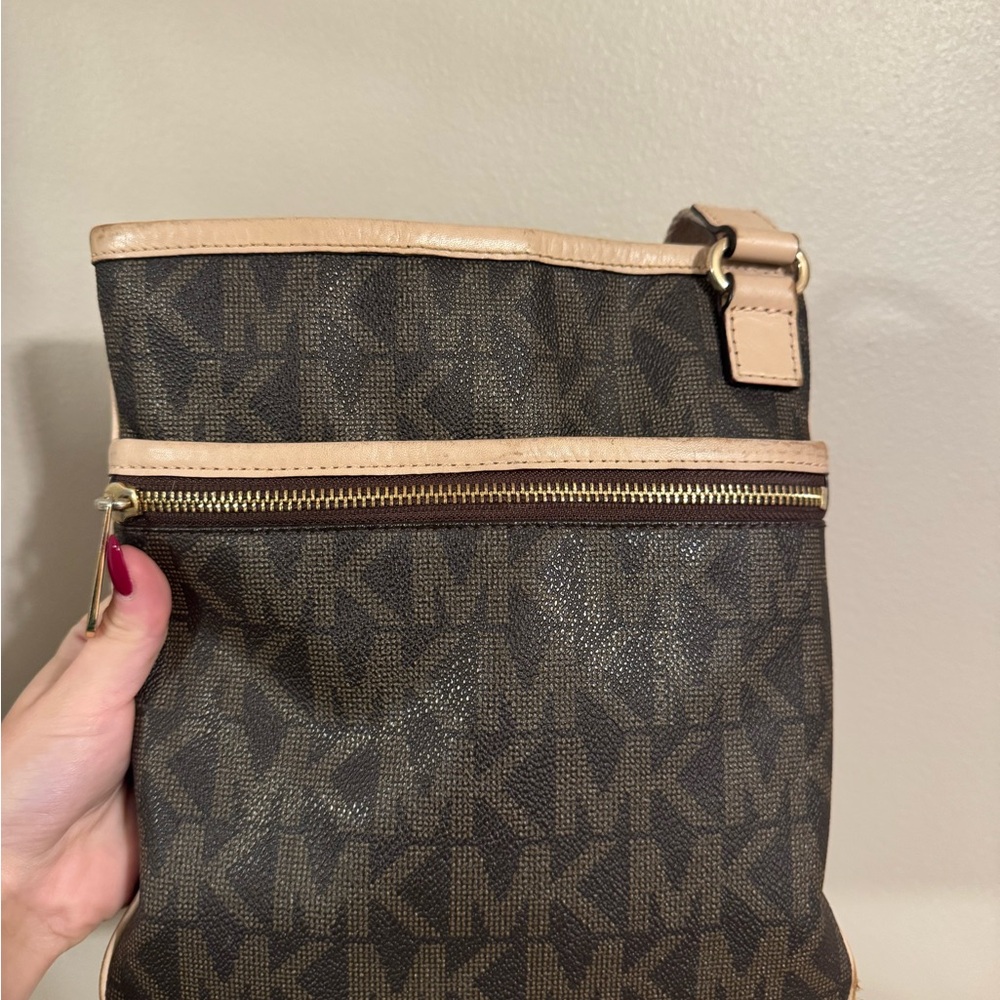 Michael Kors Monogram Signature Elegant Brown Crossbody Bag